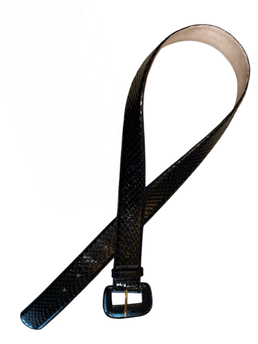 Axion black Snakeskin Belt, women's M, matching Square Buckle, euc